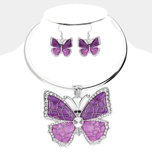 Silver Butterfly Choker Set